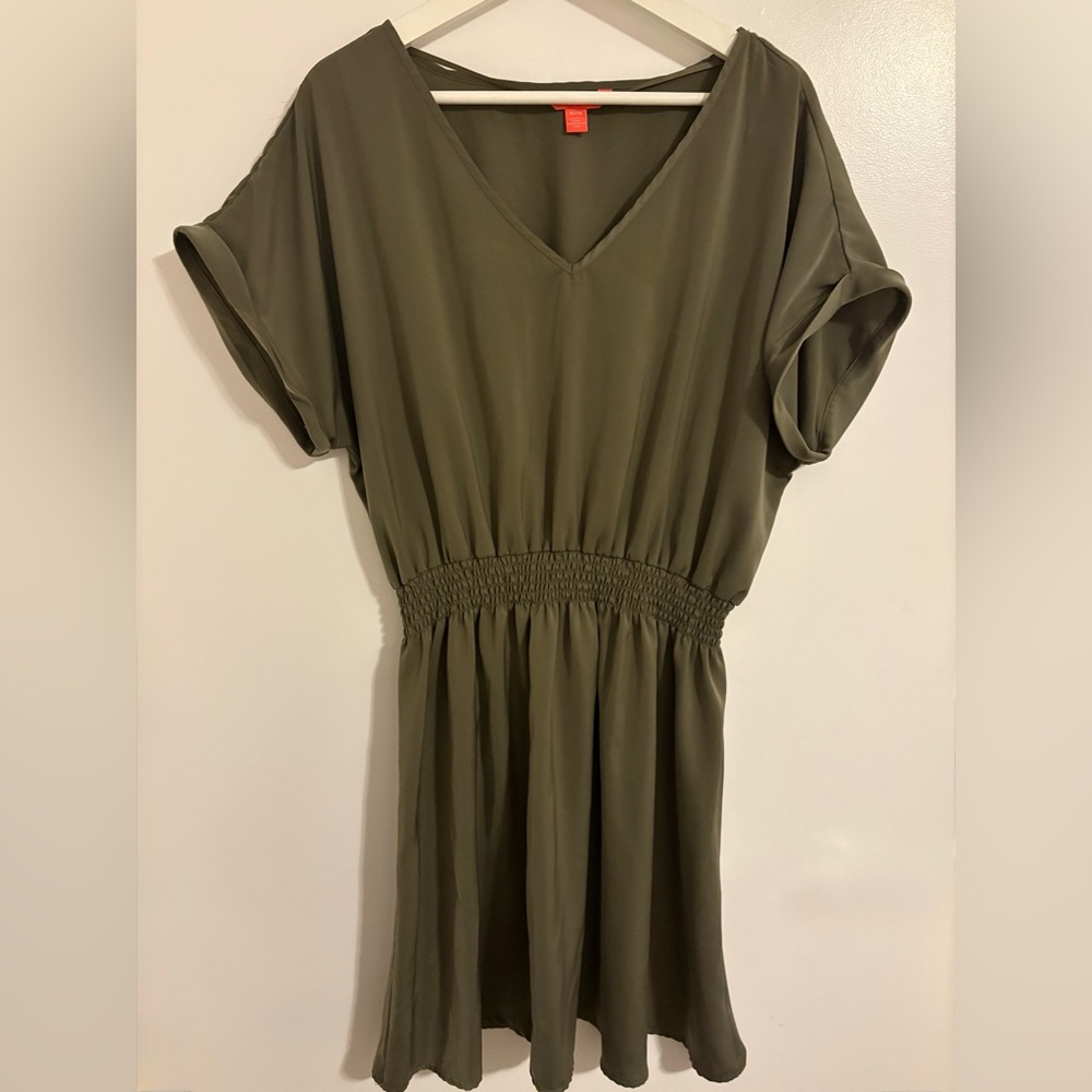 Olive green satiny dress
